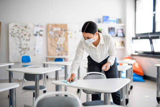 Surface by surface, desk by desk — our school cleaning teams sanitize every workspace to protect students and staff from the spread of germs.